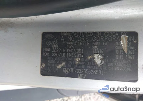 2006 Kia Sorento Ex/Lx из США, поврежденный, VIN KNDJD733265628581